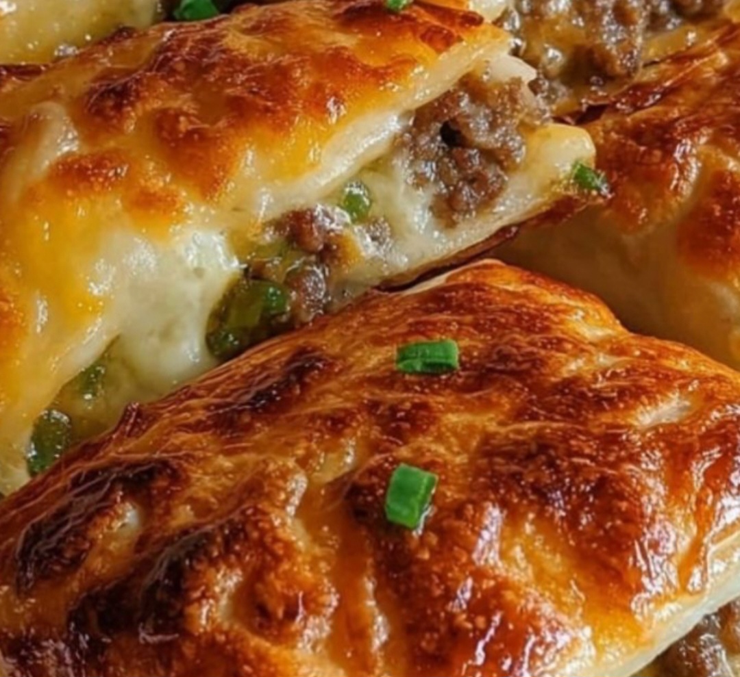 cheesy beef puff pastry pockets